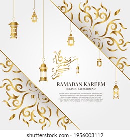 Ramadan Kareem. Islamisches Hintergrunddesign mit arabischer Kalligrafie, Mandala oder Ornament.
Übersetzung der arabischen Kalligrafie: Ramadan Karem