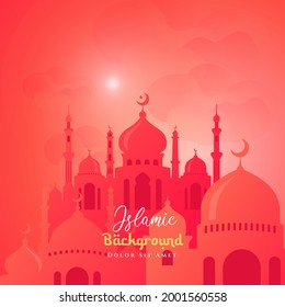 Ramadan kareem islamic background design with mosque illustration. Can be used for greetings card, backdrop or banner.