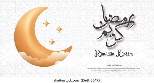 Ramadan Kareem Islamic Background Design Crescent Moon Stars Arabic Calligraphy Geometric Pattern