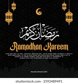 Ramadan kareem. Islamic background design post with arabic calligraphy and ornament. - Translation of arabic calligraphy : Ramadan kareem