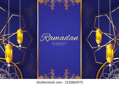 Ramadan Kareem Islamic background with element and blue color