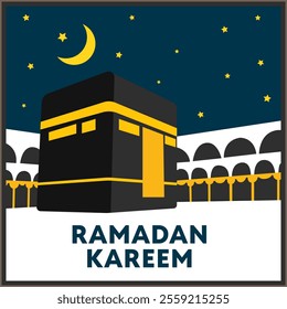 ramadan kareem islamic background with flat ka'bah alharam mosque and papercut concept style design vector eps 10, eid mubarak, hari raya, eid fitr, eid adha, hajj, umrah