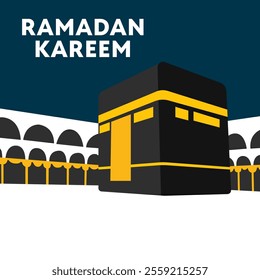 ramadan kareem islamic background with flat ka'bah alharam mosque and papercut concept style design vector eps 10, eid mubarak, hari raya, eid fitr, eid adha, hajj, umrah