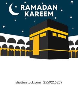 ramadan kareem islamic background with flat ka'bah alharam mosque and papercut concept style design vector eps 10, eid mubarak, hari raya, eid fitr, eid adha, hajj, umrah