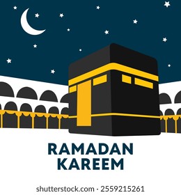 ramadan kareem islamic background with flat ka'bah alharam mosque and papercut concept style design vector eps 10, eid mubarak, hari raya, eid fitr, eid adha, hajj, umrah