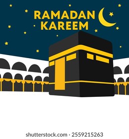 ramadan kareem islamic background with flat ka'bah alharam mosque and papercut concept style design vector eps 10, eid mubarak, hari raya, eid fitr, eid adha, hajj, umrah