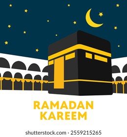 ramadan kareem islamic background with flat ka'bah alharam mosque and papercut concept style design vector eps 10, eid mubarak, hari raya, eid fitr, eid adha, hajj, umrah