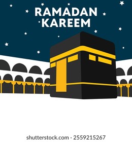 ramadan kareem islamic background with flat ka'bah alharam mosque and papercut concept style design vector eps 10, eid mubarak, hari raya, eid fitr, eid adha, hajj, umrah