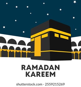 ramadan kareem islamic background with flat ka'bah alharam mosque and papercut concept style design vector eps 10, eid mubarak, hari raya, eid fitr, eid adha, hajj, umrah