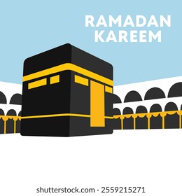 ramadan kareem islamic background with flat ka'bah alharam mosque and papercut concept style design vector eps 10, eid mubarak, hari raya, eid fitr, eid adha, hajj, umrah