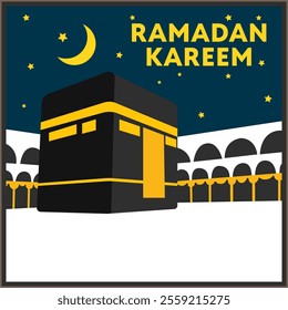 ramadan kareem islamic background with flat ka'bah alharam mosque and papercut concept style design vector eps 10, eid mubarak, hari raya, eid fitr, eid adha, hajj, umrah