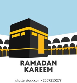 ramadan kareem islamic background with flat ka'bah alharam mosque and papercut concept style design vector eps 10, eid mubarak, hari raya, eid fitr, eid adha, hajj, umrah