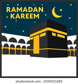 ramadan kareem islamic background with flat ka'bah alharam mosque and papercut concept style design vector eps 10, eid mubarak, hari raya, eid fitr, eid adha, hajj, umrah