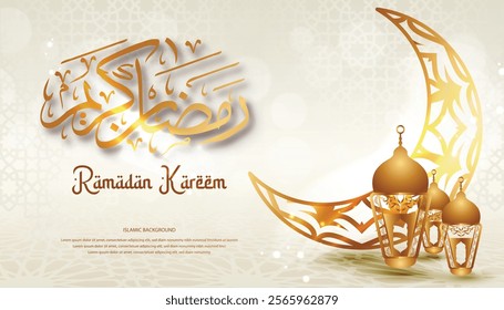 Ramadan Kareem Islamic Background Golden Crescent Moon Lanterns Calligraphy