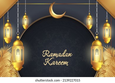 Ramadan Kareem Islamic background grey and gold