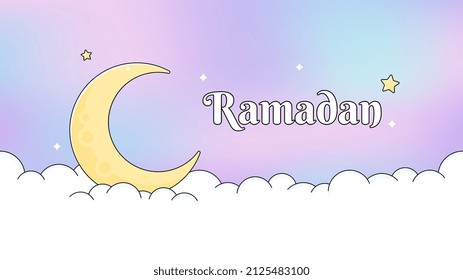 Ramadan Kareem Islamic background with hand drawn landscape design. Vector background.