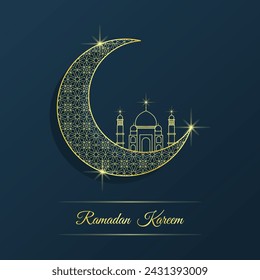 Ramadan kareem. Islamic background. Ramadan islamic holiday invitations templates with gold crescent moon. Luxury design. Vector illustration.
