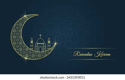 Ramadan kareem. Islamic background. Ramadan islamic holiday invitations templates with gold crescent moon. Luxury design. Vector illustration.