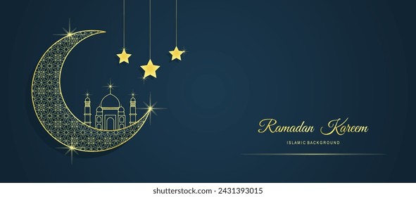 Ramadan kareem. Islamic background. Ramadan islamic holiday invitations templates with gold crescent moon. Luxury design. Vector illustration.