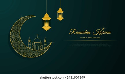 Ramadan kareem. Islamic background. Ramadan islamic holiday invitations templates with gold crescent moon. Luxury design. Vector illustration.