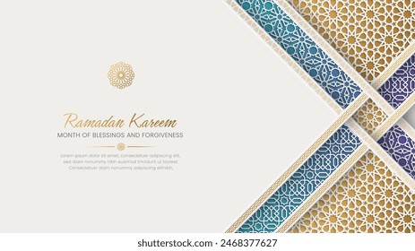 Ramadan Kareem Islamic background with interlaced arabesque borders and patterns