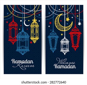 Ramadan Kareem. Islamic background. lamps for Ramadan. Banners set.