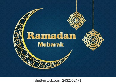 Ramadan Kareem Islamischer Hintergrund mit Laternensichel Mondstern und Mandala Muster goldene Farbe Islamische Grüße. Ramadan Mubarak Islamisches Festival Dekor Heiligen Monat Feier Banner, Einladung.