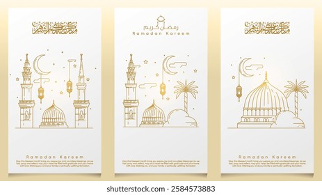 Ramadan Kareem islamic background Monoline mosque illustration for greeting card and banner