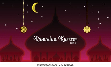 Ramadan kareem. Islamic background with moon, mosque, and Islamic ornaments suitable for congratulating colleagues and business partners on ramadan fasting