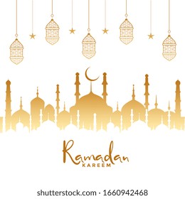 ramadan kareem islamic background with mosque and lamps