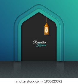 Ramadan kareem islamic background with paper cut dome. Arabic style with lanterns, good for presentation product, banner, greeting card design. Vector illustration. Place for text