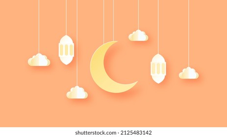 Ramadan Kareem Islamic background with paper cut out landscape design. Vector background.