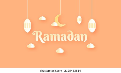 Ramadan Kareem Islamic background with paper cut out landscape design. Vector background.