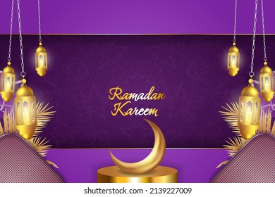 Ramadan Kareem Fondo islámico morado y lujo de oro