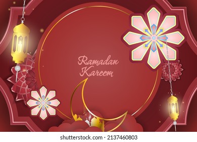 Ramadan Kareem Islamic background red and gold luxury with mandala