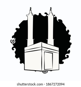 Ramian Kareem islamischer Hintergrund Vorlage Design mit Papierschnitt-Design und Kabaah-Alharam-Moschee auf Cloud-Design, Vektorgrafik