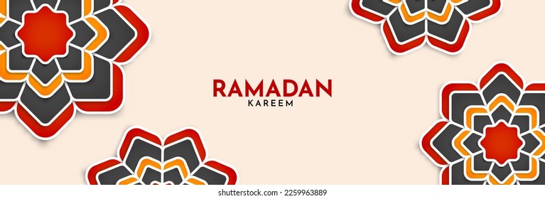 Ramadan kareem. Islamic background template with ornament decoration. Design greeting card, poster, horizontal banner. Vector illustration.