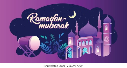 Vector de fondo islámico Ramadan Kareem. Feliz Año Islámico Nuevo Hijri. Diseño gráfico para la decoración de certificados de regalo, banners y volante.
