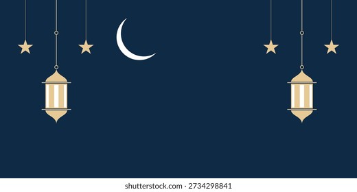 Ramadan kareem modelo de vetor de fundo islâmico com lanternas e lua crescente 