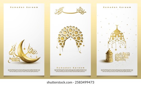 Ramadan Kareem islamic banner with crescent moon and lantern pattern illustration for banner and greeting card