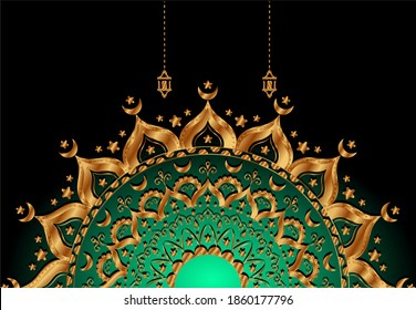 ramadan kareem islamic banner design with calligraphy and arabic pantern
