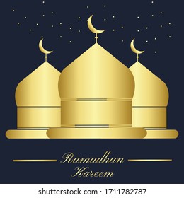 ramadan kareem islamic banner design.Ramadan Kareem religious symbols in Gold colors set
