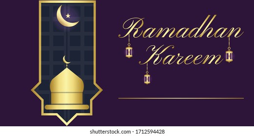 ramadan kareem islamic banner design.Ramadan Kareem religious symbols in Gold colors set