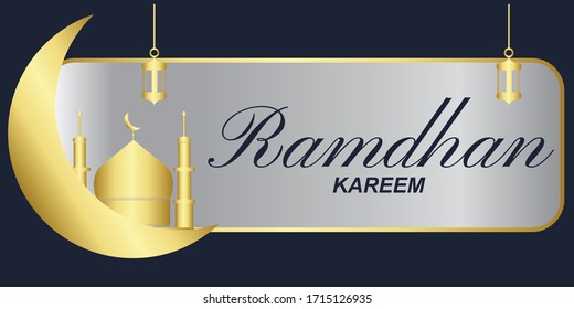 ramadan kareem islamic banner design.Ramadan Kareem religious symbols in Gold colors set