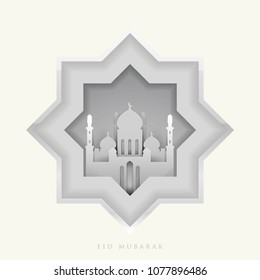 Ramadan kareem islamic beautiful design template. Holiday composition in paper cut style. Background for greeting card, banner, cover or poster. Vector illustration. EPS 10.