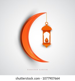 Ramadan kareem islamic beautiful design template. Composition with moon in paper cut style. Background for greeting card, banner, cover or poster. Vector illustration. EPS 10.