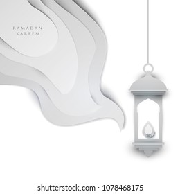 Ramadan kareem islamic beautiful design template. Holiday composition in modern paper cut style. Trendy background for greeting card, banner, cover or poster. Vector illustration.