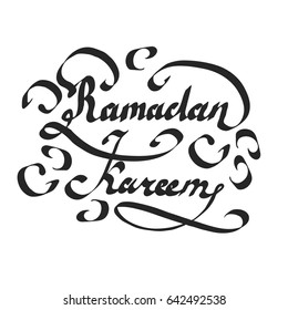 Ramadan kareem (islamic blessed month). Text design, calligraphy. Greeting card with typography. Isolated on white background.