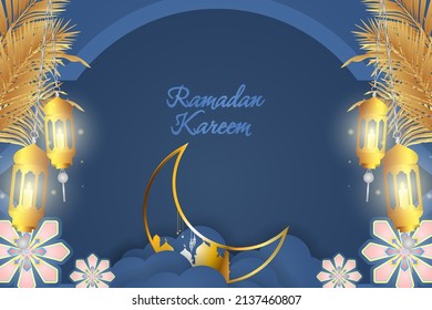 Ramadan Kareem Islamic blue and gold luxury with mandala