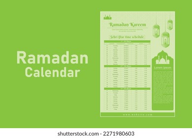 Ramadan Kareem Islamic calendar template and sehri ifter time schedule	